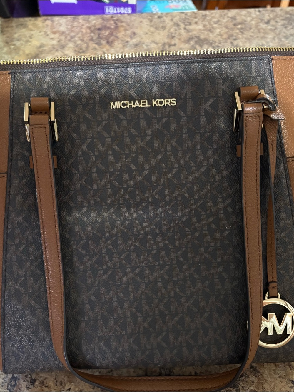 Michael Kors Brown and Dark Brown MK Signature Messenger Bag